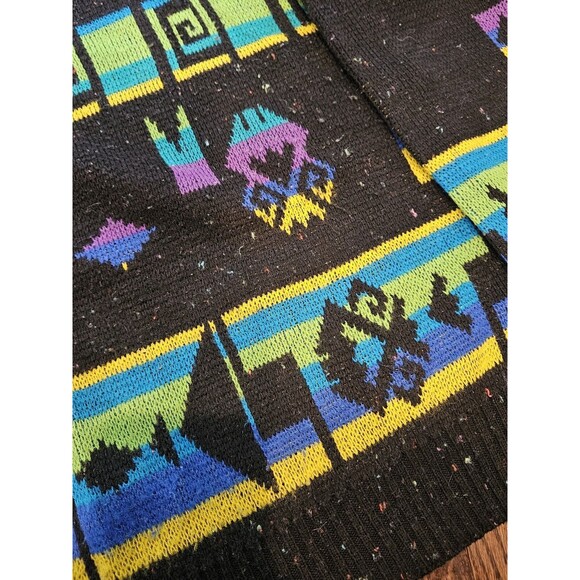 VTG 80s A Jane Adams Black Colorful Aztec AOP Sweater Women's Sz L Made in USA - Picture 10 of 10